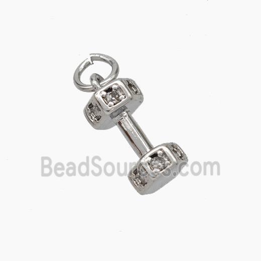 Dumbbell Charms Copper Pendant Pave Zirconia Sport Platinum Plated