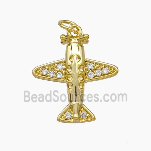 Copper Airplane Pendant Pave Zirconia Gold Plated