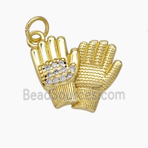 Copper Glove Charms Pendant Pave Zirconia Hand Gold Plated