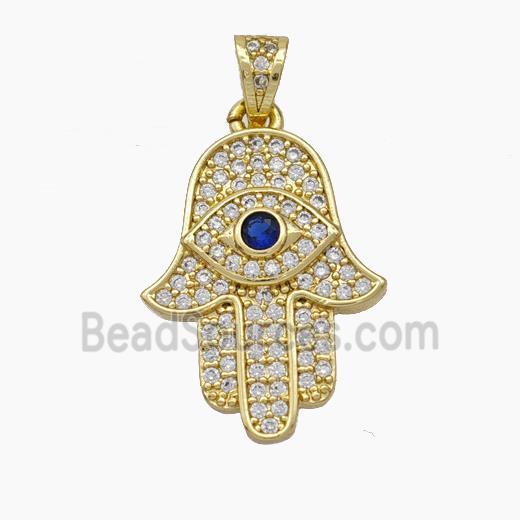 Copper Hamsahand Pendant Micropave Zirconia Evil Eye Gold Plated