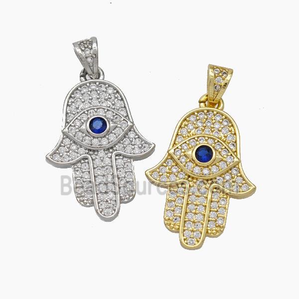 Copper Hamsahand Pendant Micropave Zirconia Evil Eye Mixed