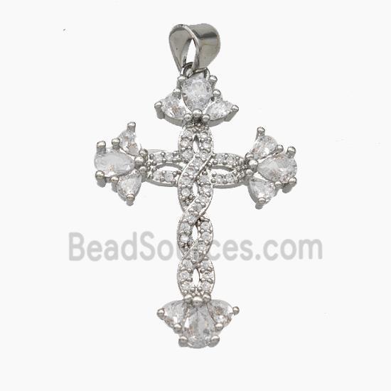 Copper Cross Pendant Pave Zirconia Platinum Plated