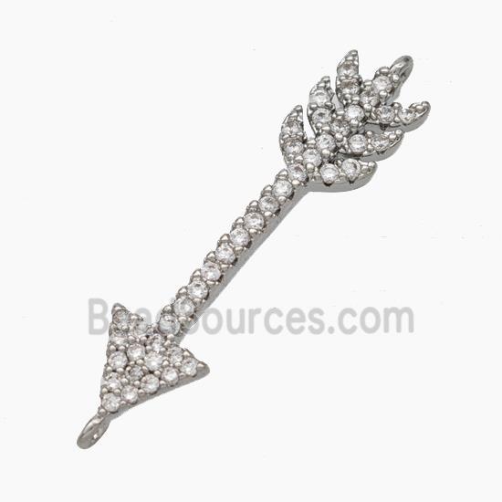 Copper Arrow Connector Pave Zirconia Platinum Plated