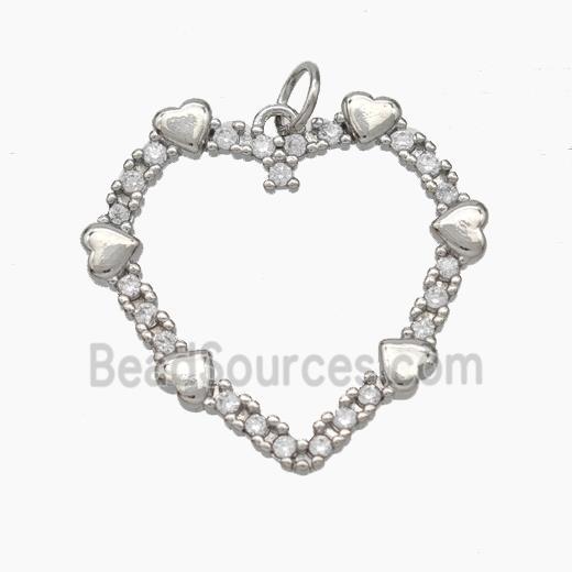 Copper Heart Pendant Pave Zirconia Platinum Plated