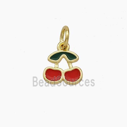 Copper Cherry Pendant Red Enamel Gold Plated