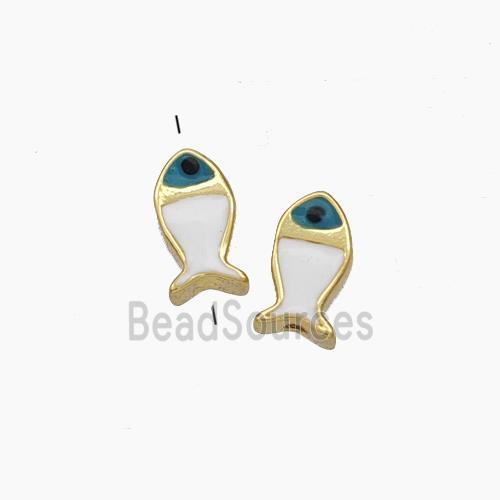 Copper Fish Beads White Enamel Gold Plated