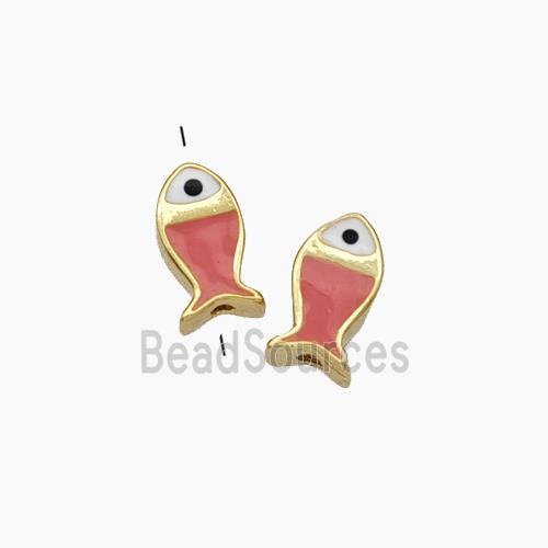 Copper Fish Beads Pink Enamel Gold Plated