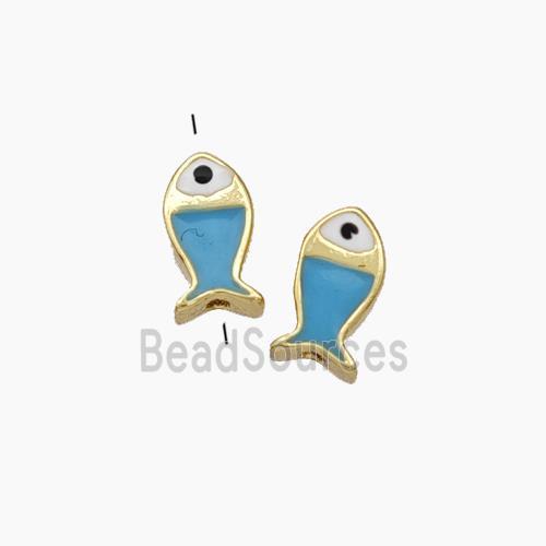 Copper Fish Beads Blue Enamel Gold Plated