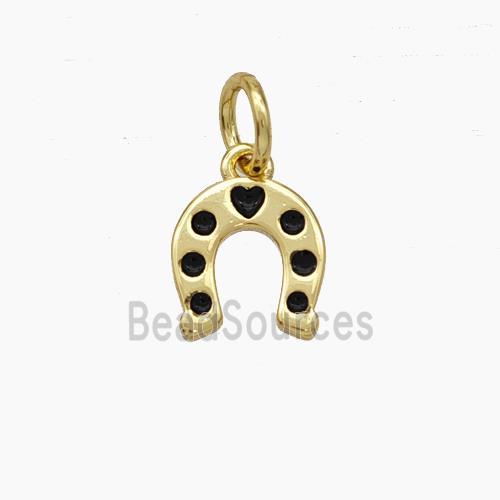 Copper Horseshoe Pendant Black Enamel Gold Plated