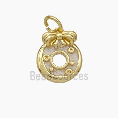 Copper Donut Pendant White Painted Bow Gold Plated