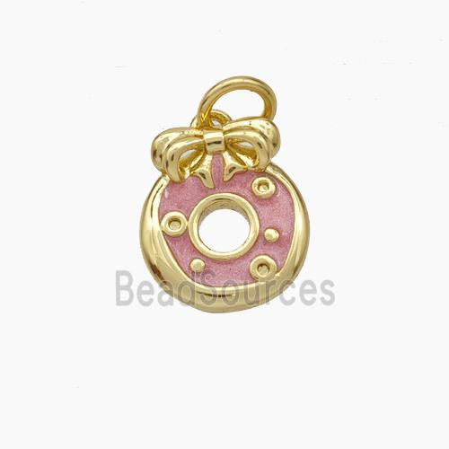 Copper Donut Pendant Pink Painted Bow Gold Plated