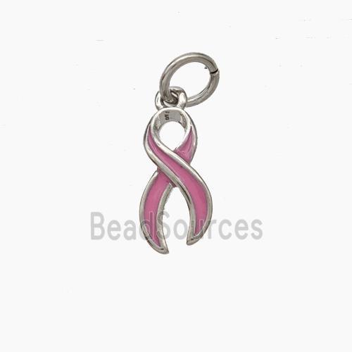 Awareness Ribbons Charms Copper Pendant Pink Enamel Platinum Plated