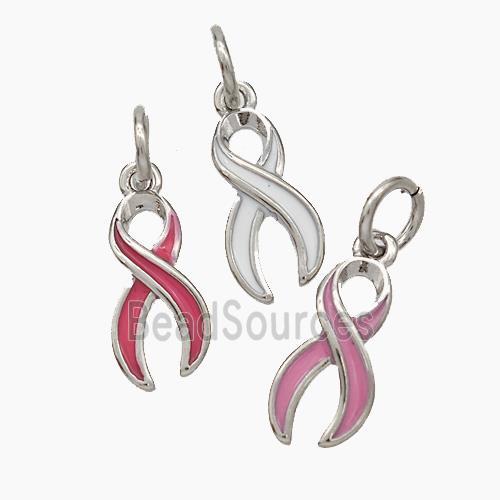 Awareness Ribbons Charms Copper Pendant Enamel Platinum Plated Mixed