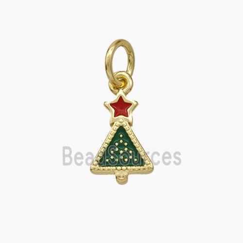 Christmas Tree Charms Copper Pendant Green Enamel Gold Plated