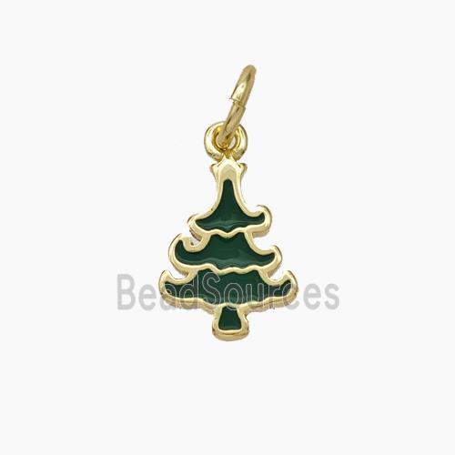 Christmas Tree Charms Copper Pendant Green Enamel Gold Plated