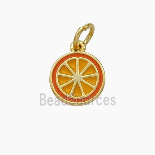 Lemon Charms Copper Pendant Orange Enamel Gold Plated