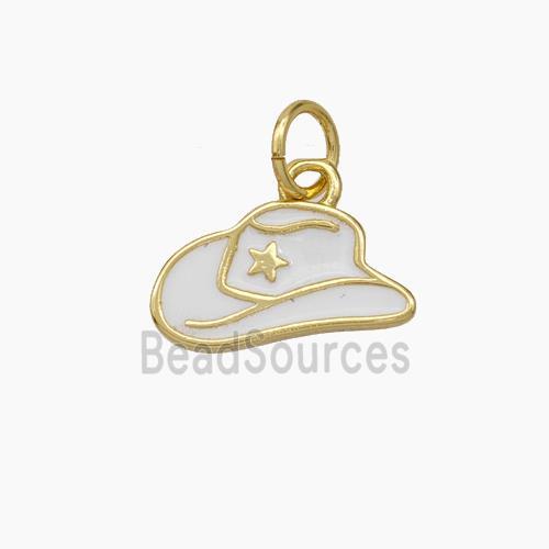 Hat Charms Copper Pendant White Enamel Gold Plated