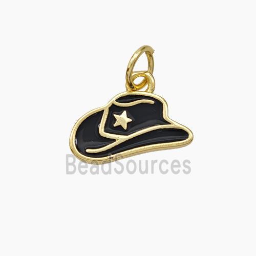 Hat Charms Copper Pendant Black Enamel Gold Plated