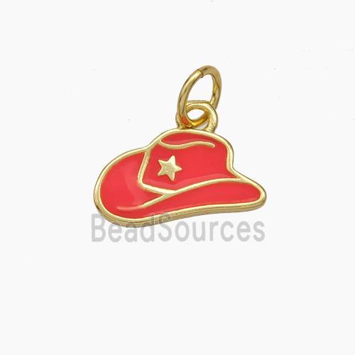 Hat Charms Copper Pendant Red Enamel Gold Plated