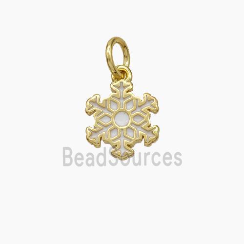 Snowflake Charms Copper Pendant White Enamel Gold Plated