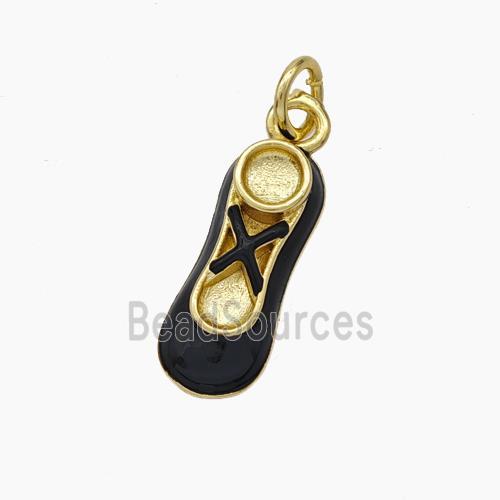 Copper Shoes Charms Black Enamel Gold Plated