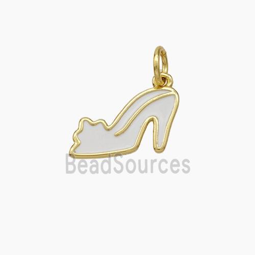 High-Heels Charms Copper Shoe Pendant White Enamel Gold Plated