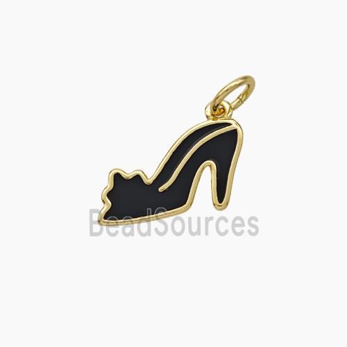 High-Heels Charms Copper Shoe Pendant Black Enamel Gold Plated