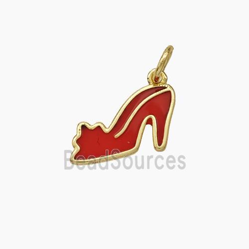 High-Heels Charms Copper Shoe Pendant Red Enamel Gold Plated