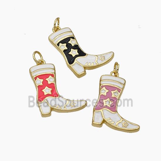 Cowboy Boots Charms Copper Shoes Pendant Enamel Gold Plated Mixed