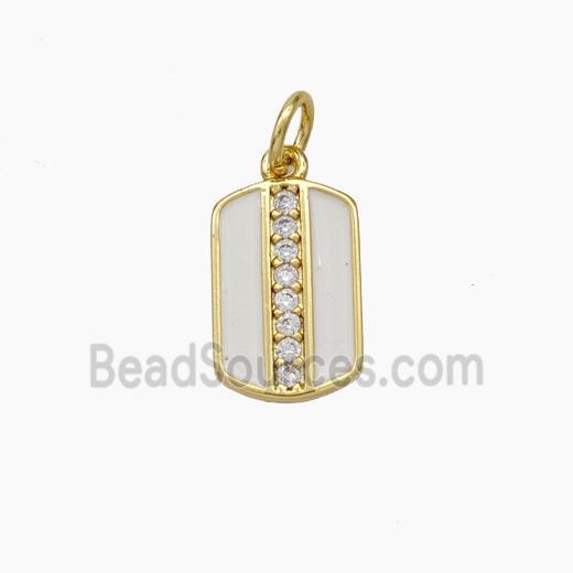 Copper Rectangle Pendant Pave Zirconia White Enamel Gold Plated