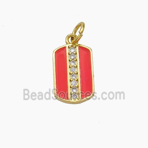 Copper Rectangle Pendant Pave Zirconia Red Enamel Gold Plated