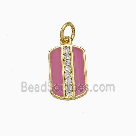 Copper Rectangle Pendant Pave Zirconia Pink Enamel Gold Plated