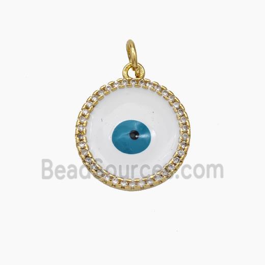 Evil Eye Charms Copper Circle Pendant White Enamel Gold Plated