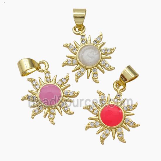 Copper Sun Pendant Pave Zirconia Enamel Gold Plated Mixed