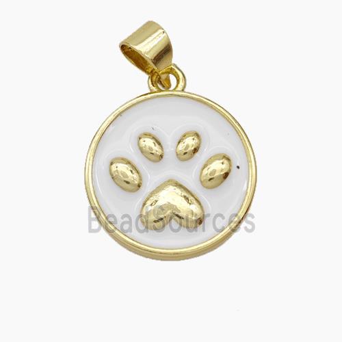 Copper Paws Pendant White Enamel Gold Plated