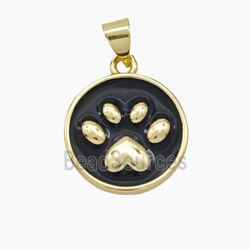 Copper Paws Pendant Black Enamel Gold Plated