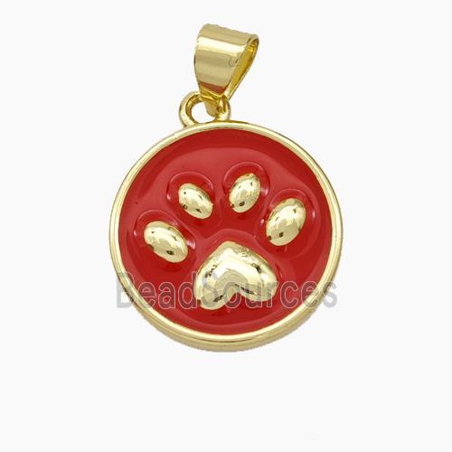 Copper Paws Pendant Red Enamel Gold Plated