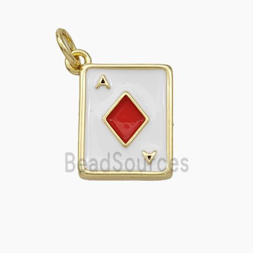 ACE of Diamonds Playing Card Copper Pendant Red Enamel Gold Plated