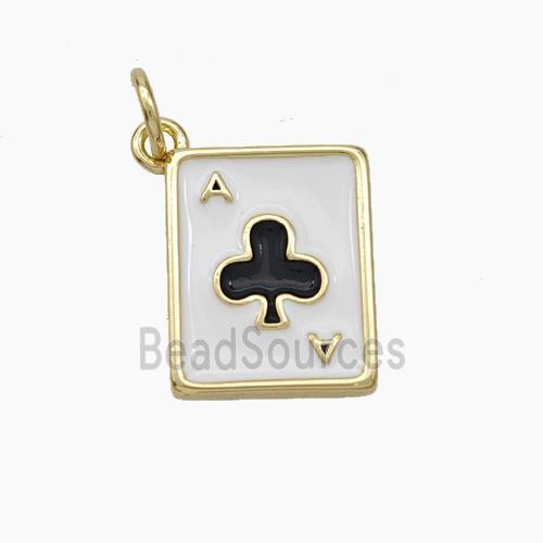 ACE of Clubs Playing Card Copper Pendant Black Enamel Gold Plated