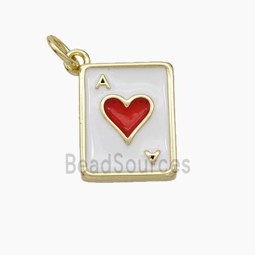 ACE of Heart Playing Card Copper Pendant Red Enamel Gold Plated