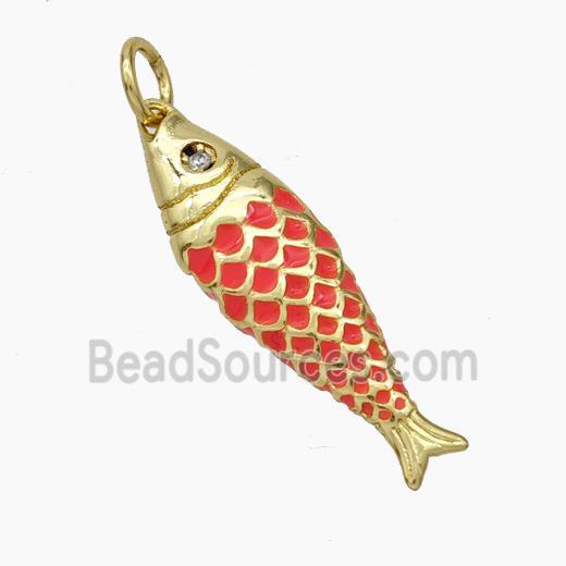 Copper Fish Pendant Lt.Red Enamel Gold Plated