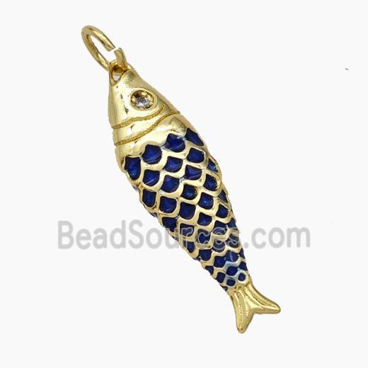 Copper Fish Pendant Deepblue Painted Gold Plated