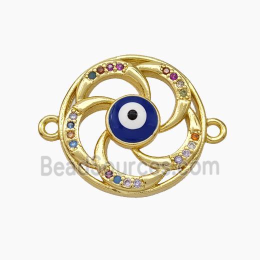 Evil Eye Charms Copper Connector Pave Zirconia Enamel Gold Plated