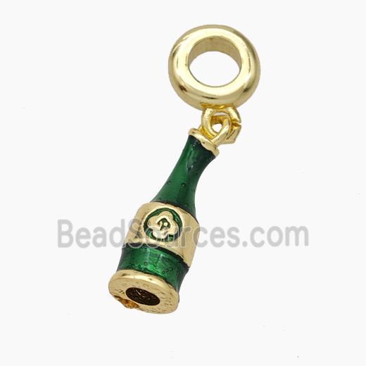 Beer Bottle Charms Copper Pendant Green Painted Gold Plated