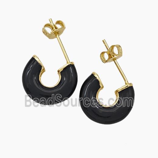 Copper Stud Earrings Black Enamel Gold Plated