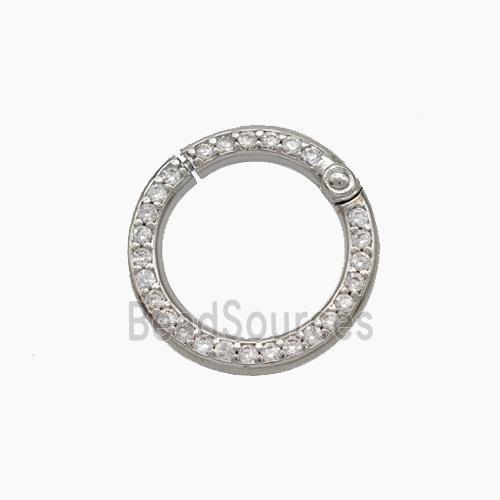 Copper Carabiner Clasp Micropave Zirconia Circle Platinum Plated