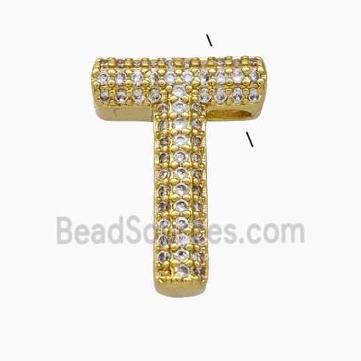 Copper Letter-T Pendant Pave Zirconia Gold Plated