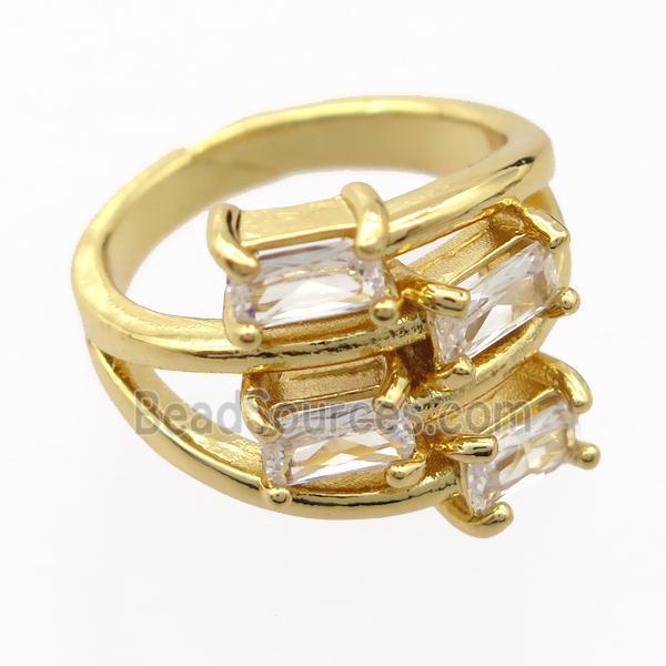 copper Rings pave zircon, resizable, gold plated