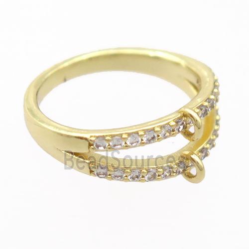 copper Rings pave zircon with bail, resizable, gold plated