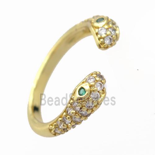 copper Rings pave zircon, snake, resizable, gold plated